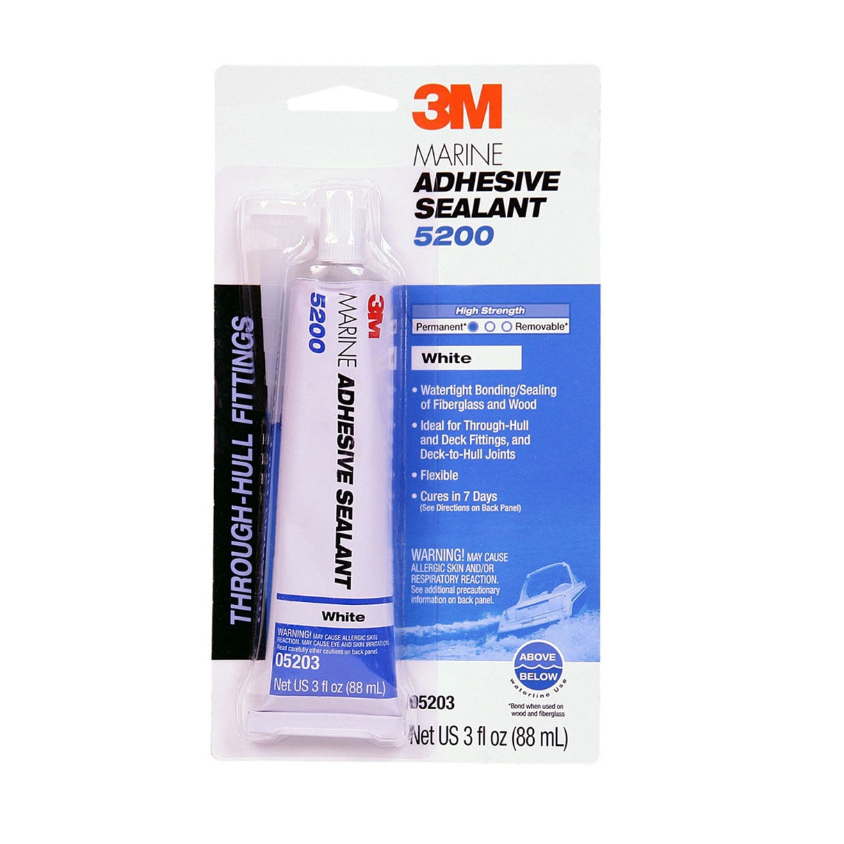 3M 5200 5203 Marine Adhesive Sealant White, 3 fl oz Tube, Permanent Waterproof Bond for Boats and RVs Above and Below Waterline (7000118401) (6 Pack)