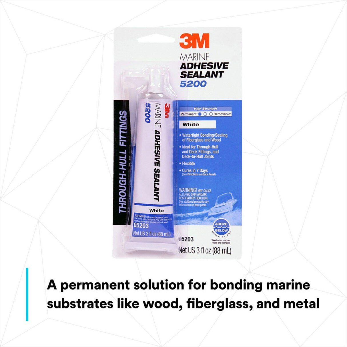 3M 5200 5203 Marine Adhesive Sealant White, 3 fl oz Tube, Permanent Waterproof Bond for Boats and RVs Above and Below Waterline (7000118401) (6 Pack) - 2