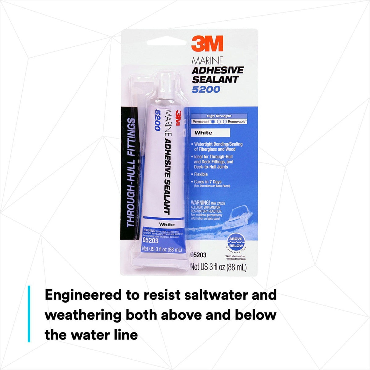3M 5200 5203 Marine Adhesive Sealant White, 3 fl oz Tube, Permanent Waterproof Bond for Boats and RVs Above and Below Waterline (7000118401) (6 Pack) - 3