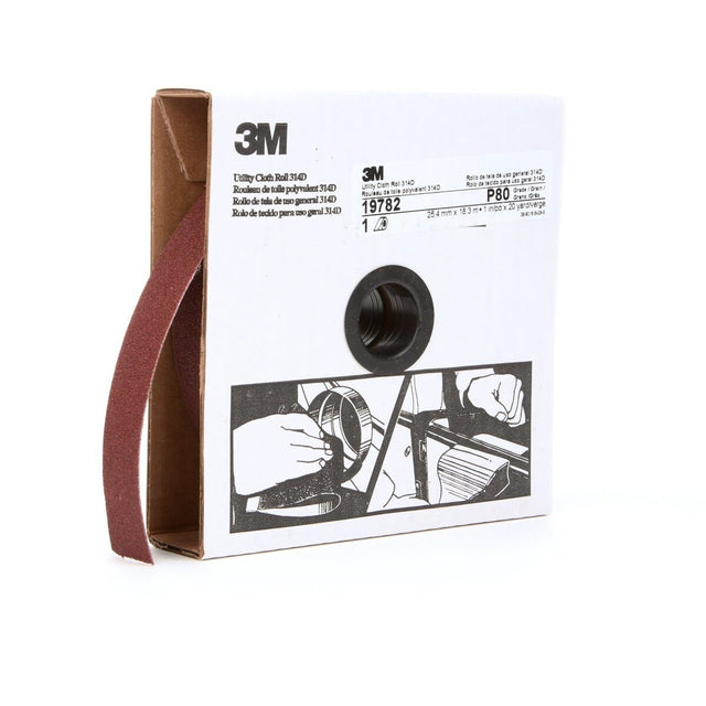 3M 314D Utility Cloth Roll, Aluminum Oxide P80 J-weight, Maroon, 1 in x 20 yd (7000118504) (5 Pack)