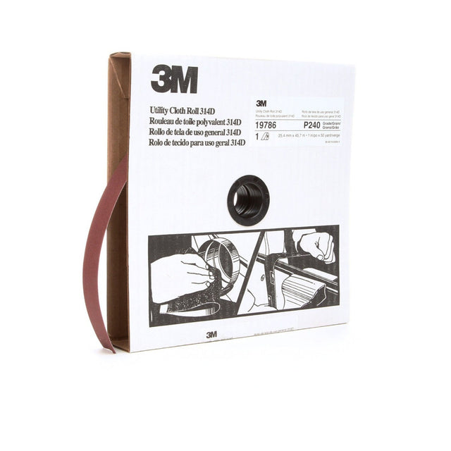 3M 314D Utility Cloth Roll, Aluminum Oxide P240 J-weight, Maroon, 1 in x 50 yd (51115197864) (7000118508) (5 Pack)