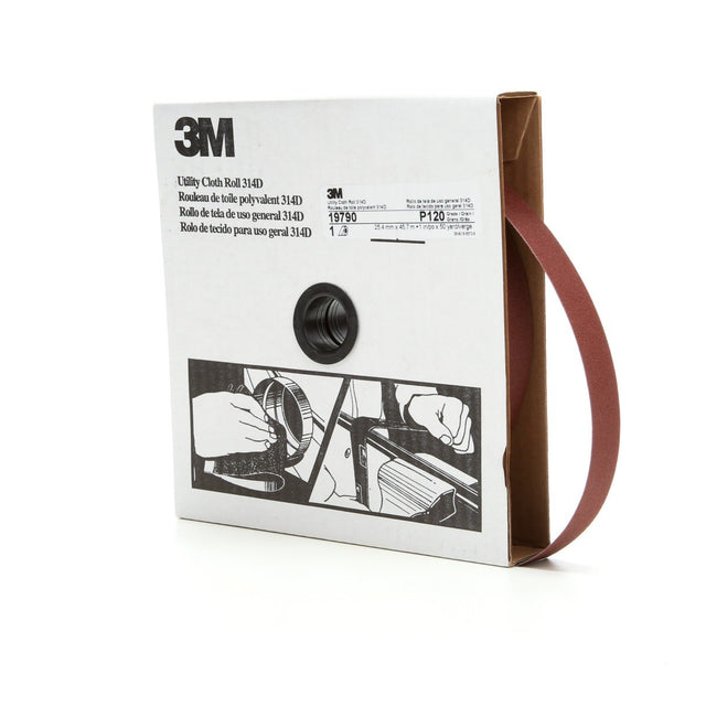 3M 314D Utility Cloth Roll, P120 J-weight, 1 in x 50 yd (7000118512) (5 Pack)