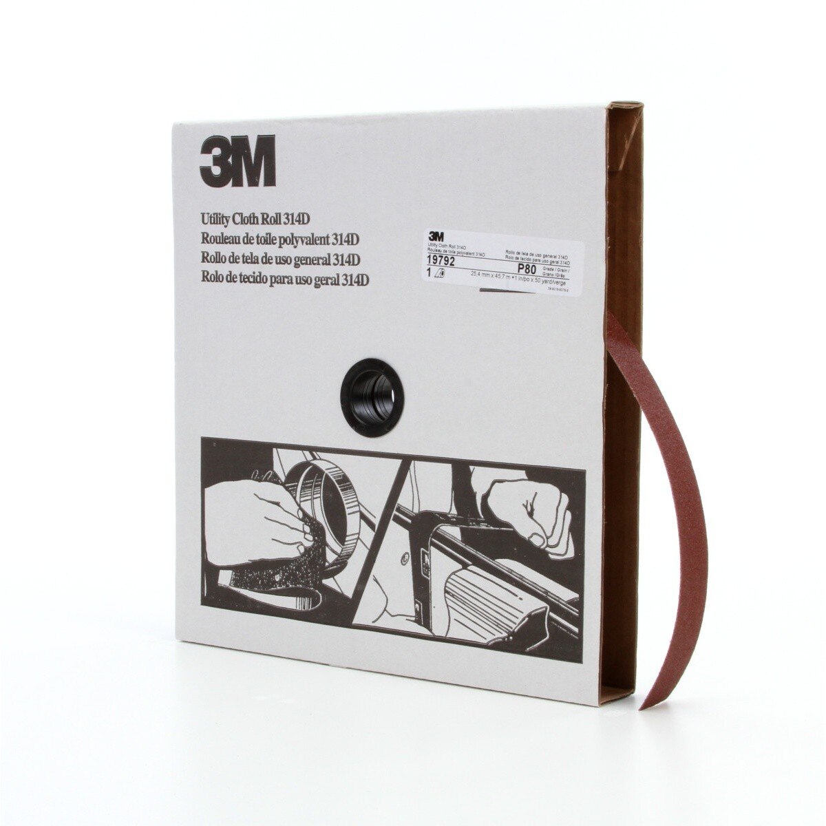 3M 314D Utility Cloth Roll, Aluminum Oxide, P80 J-weight, Maroon, 1 in x 50 yd (7000118514) (5 Pack)