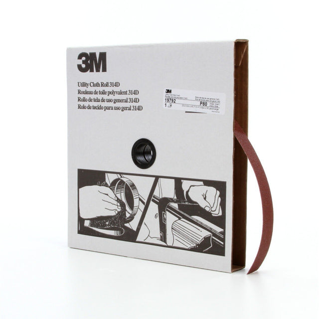 3M 314D Utility Cloth Roll, Aluminum Oxide, P80 J-weight, Maroon, 1 in x 50 yd (7000118514) (5 Pack)