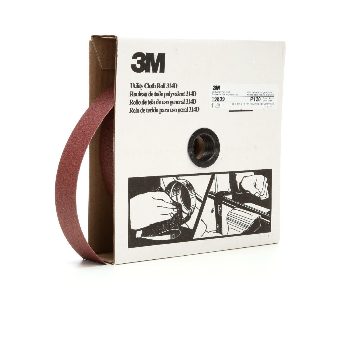 3M 314D Utility Cloth, P120 J-weight, 1-1/2 in x 50 yd (7000118529) (5 Pack)