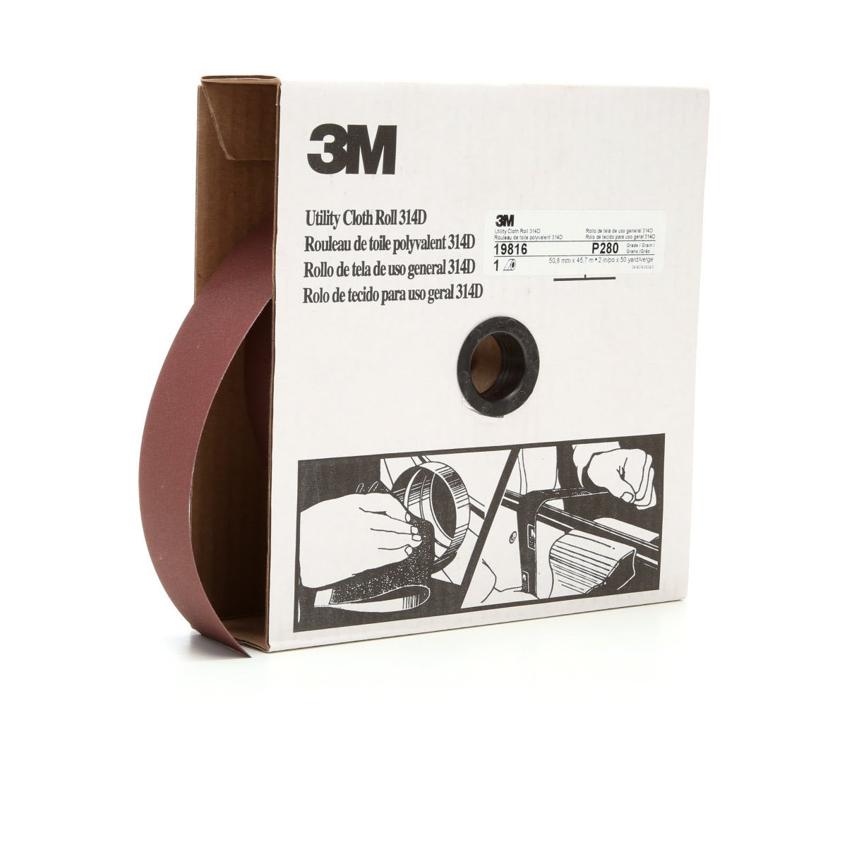 3M 314D Utility Cloth Roll, Aluminum Oxide, P280, Maroon, 2 in x 50 yd (7000118536) (5 Pack)