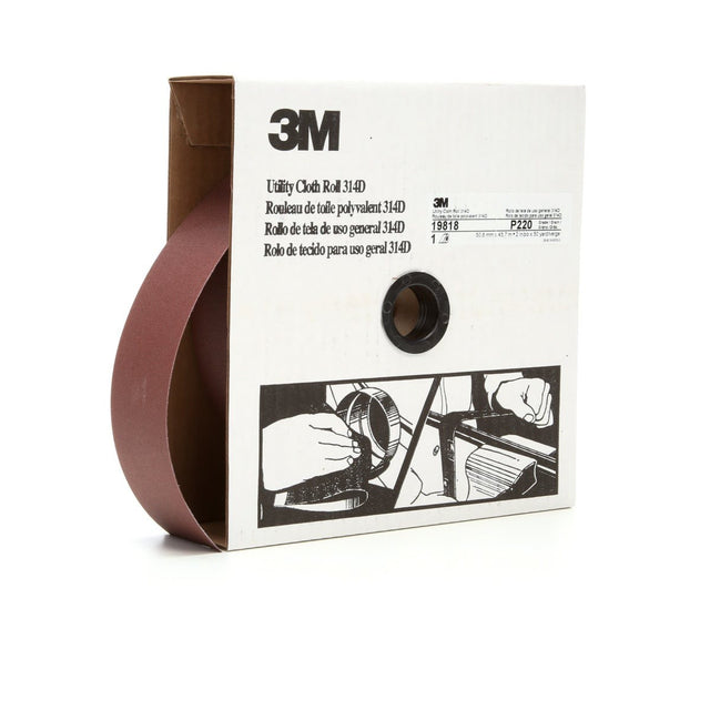 3M 314D Utility Cloth Roll, Aluminum Oxide, P220, J Weight, Maroon, 2 in x 50 yd (7000118538) (5 Pack)