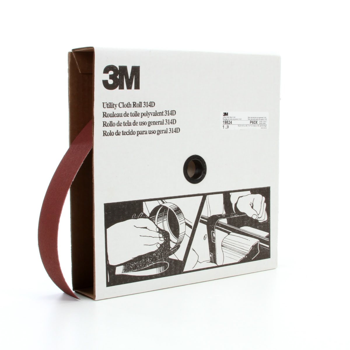 3M Utility Cloth Roll 314D, Aluminum Oxide, P60, Maroon, 2 in x 50 yd (7000118544) (5 Pack) - 2
