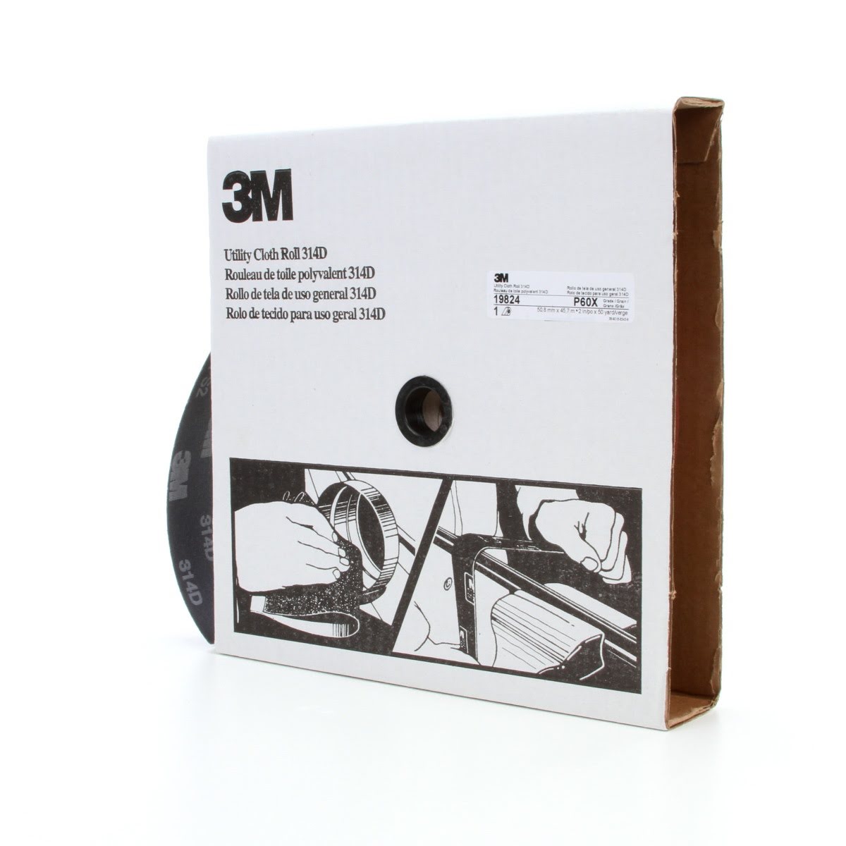 3M Utility Cloth Roll 314D, Aluminum Oxide, P60, Maroon, 2 in x 50 yd (7000118544) (5 Pack) - 3