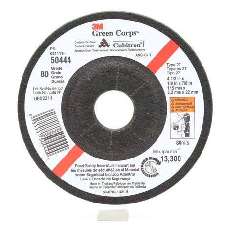 3M 50440 Cubitron Green Corps Flexible Grinding Wheel - Metal Grinding Wheel for Angle Grinder - Ceramic Grain - Type 27 - 4.5" x 1/8 x 7/8" (7000118590) (20 Pack)