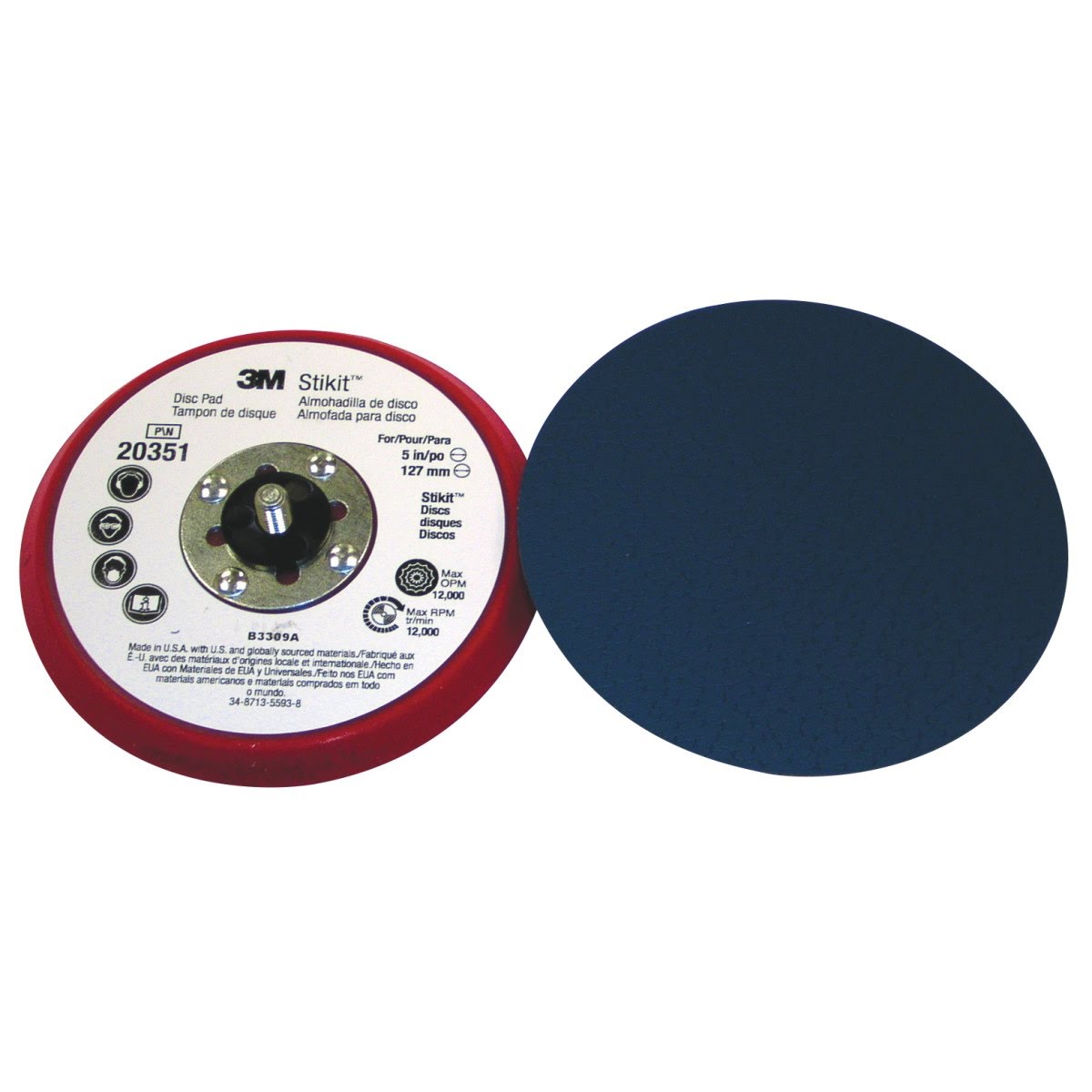 3M Stikit Low Profile Disc Pad, 5 in x 3/8 in, 5/16-24 External (20351) (7000118611) (10 Pack)