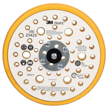 3M 20425 Hookit Soft Disc Pad, Hook and Loop Attachment, Soft, Yellow, 6 in x 1/2 in, 25 Holes (7000118613) (10 Pack)