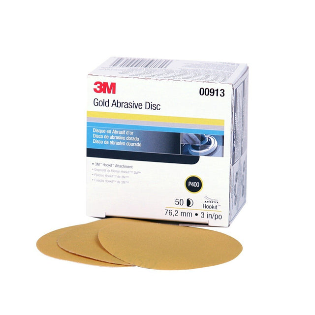 3M 216U 00913 Hookit Gold Abrasive Disc, Aluminum Oxide P400, 3 in, Yellow (7000119683) (200 Pack)