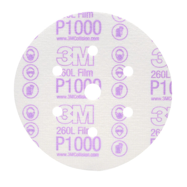 3M 01069 Hookit Finishing Film Abrasive Disc, Dust Free, P1000, White, 6 in, 7 Hole (7000119693) (400 Pack)