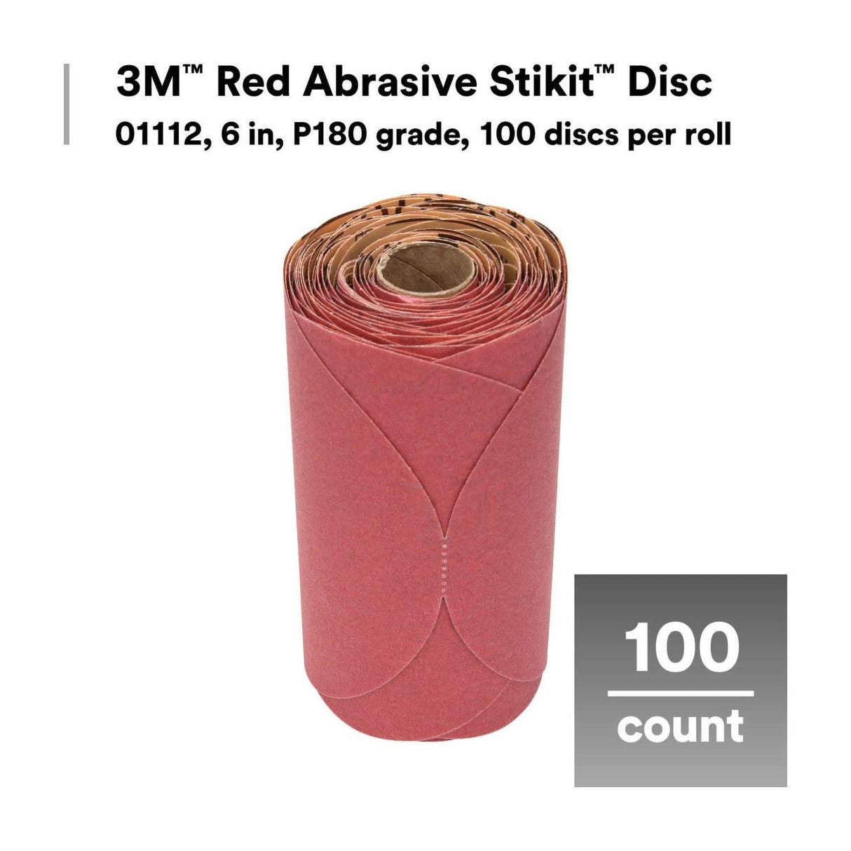 3M 316U 01112 Stikit Red Abrasive PSA Sanding Disc, P180, No Hole, Red, 6 in (7000119769) (600 Pack) - 3