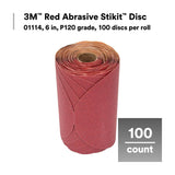 3M 316U 01114 Stikit Red Abrasive Sanding Disc, PSA, No Hole, Aluminum Oxide P120, Red, 6 in (7000119771) (600 Pack) - 3