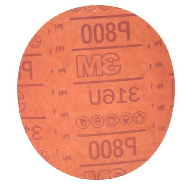 3M 316U 01187 Hookit Red Abrasive Disc, No Hole, Aluminum Oxide P800, 6 in (7000119779) (300 Pack)
