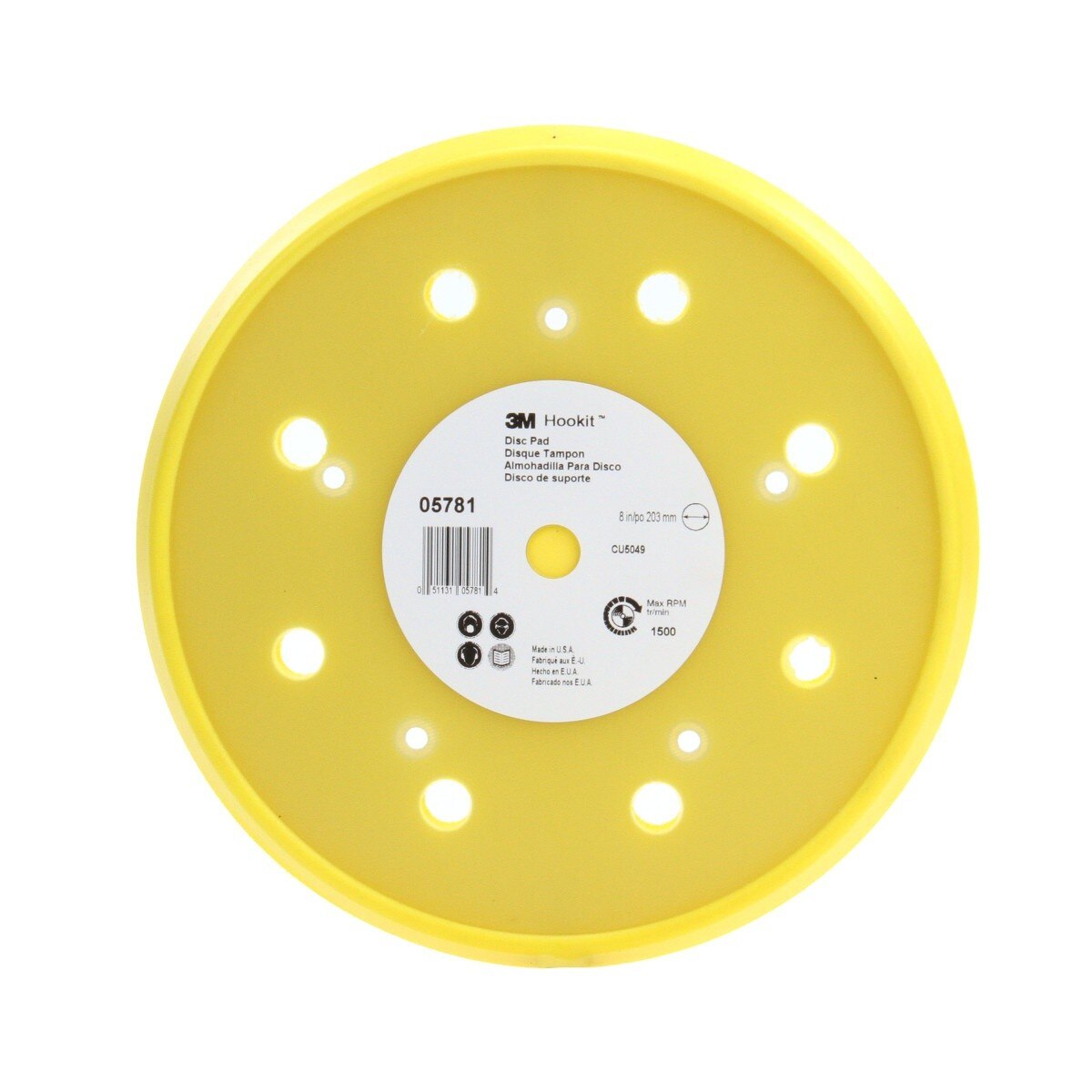 3M 05781 Hookit Abrasive Disc Pad, Dust Free, Medium Density Foam, Yellow, 8 in (7000119810) - 2