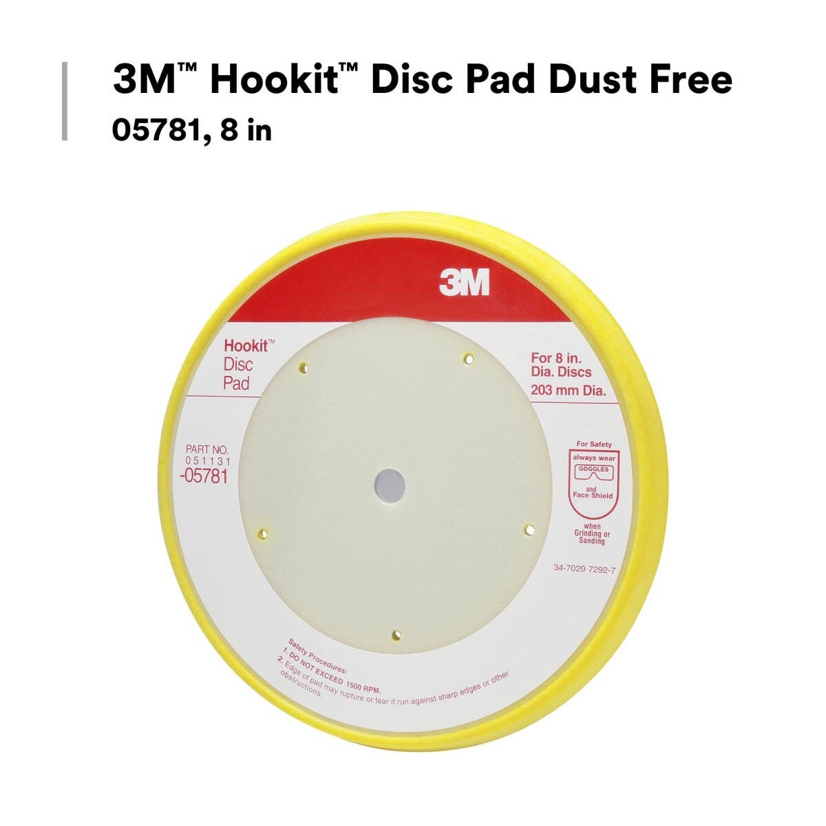 3M 05781 Hookit Abrasive Disc Pad, Dust Free, Medium Density Foam, Yellow, 8 in (7000119810) - 6