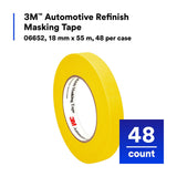 3M 388N 06652 Automotive Refinish Masking Tape, Yellow, Crepe Paper, 18 mm x 55 m, Moisture and Solvent Resistant (7000119815) (48 Pack) - 8