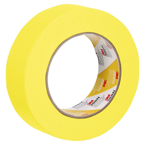 3M 388N 06654 Automotive Refinish Masking Tape, Yellow, Crepe Backing, Moisture and Solvent Resistant, 36 mm x 55 m (7000119817)