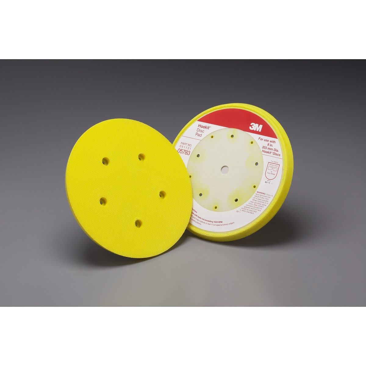 3M 05783 Hookit Pad D/F Back-up Pad, Hook and Loop, 8 in, 5 Bolt Hole, Yellow (7000119884) - 4
