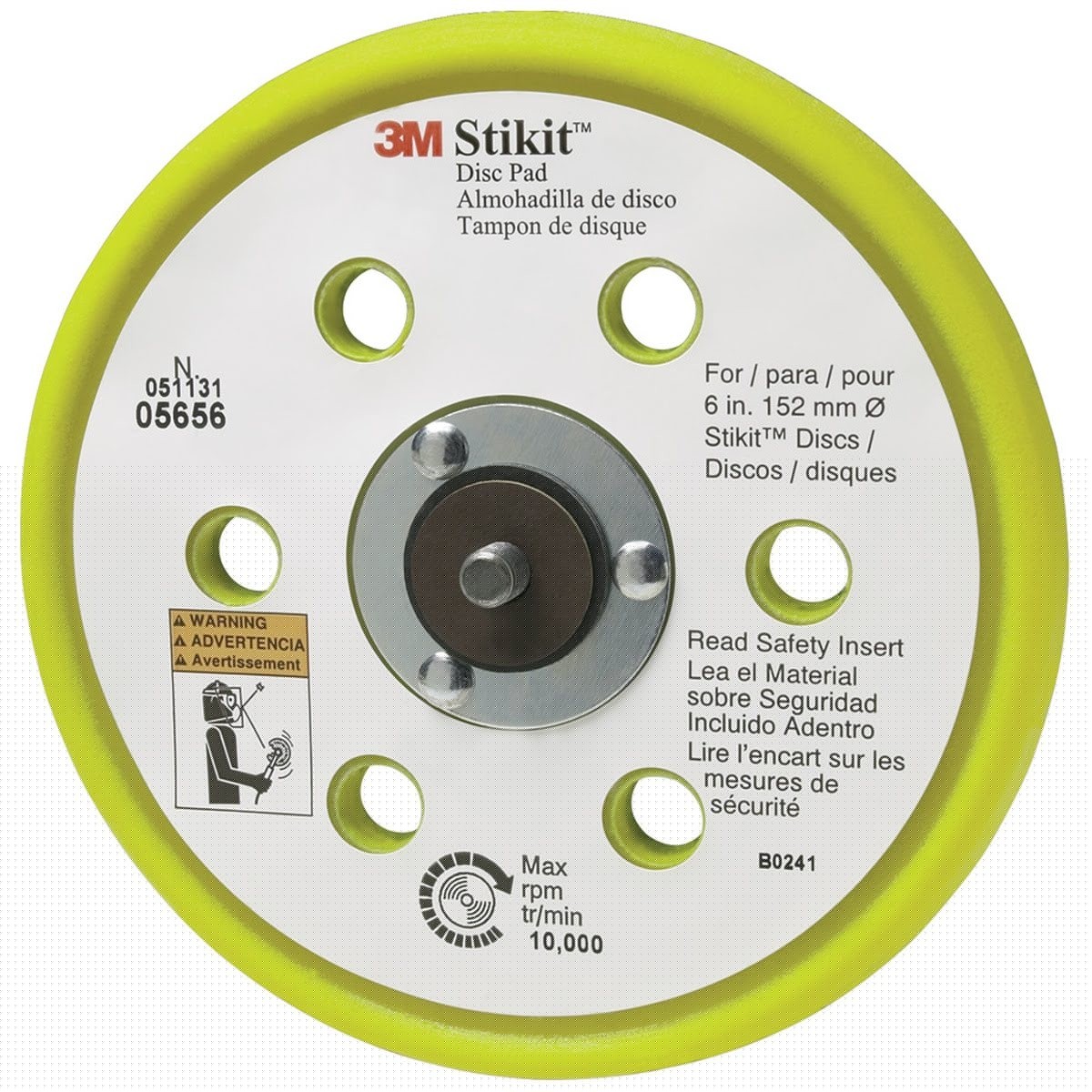 3M 05656 Stikit Low Profile Abrasive Disc Back-up Pad, PSA, Threaded 5/16-24 EXT, Yellow, 6 in, 6 Hole (7000120068) (10 Pack) - 2