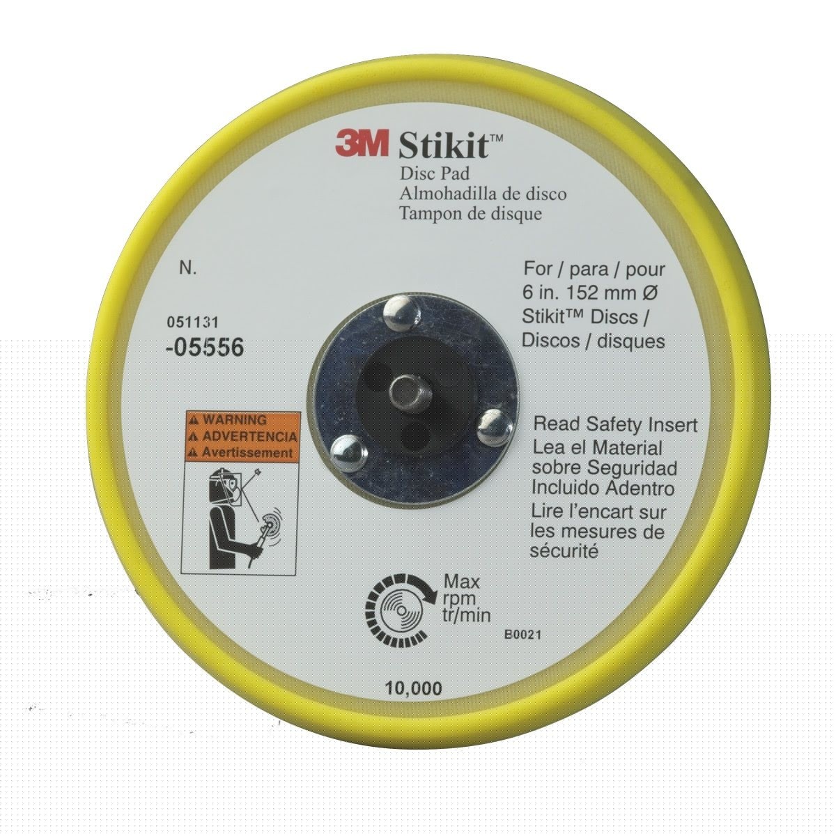 3M 05656 Stikit Low Profile Abrasive Disc Back-up Pad, PSA, Threaded 5/16-24 EXT, Yellow, 6 in, 6 Hole (7000120068) (10 Pack) - 4