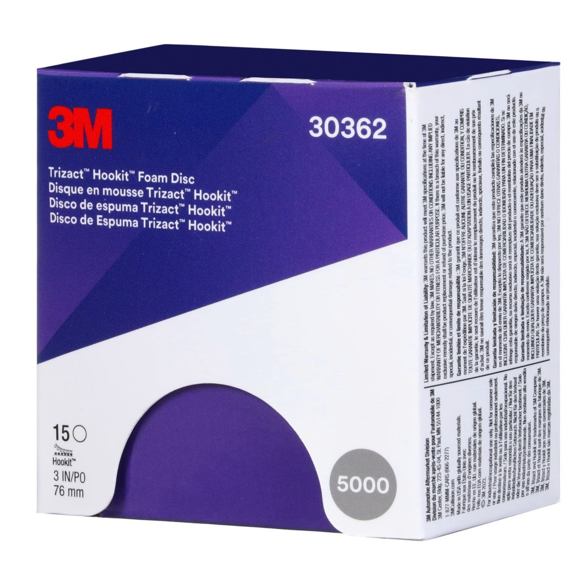 3M 443SA 30362 Trizact Hookit Foam Disc, P5000, Blue, 3 in (7000120106) (60 Pack) - 7