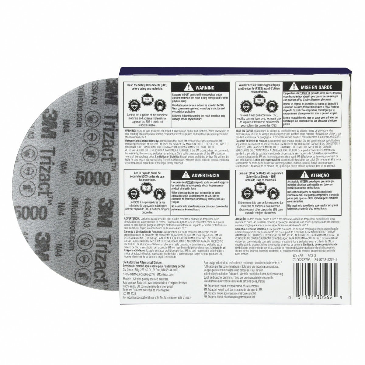 3M 443SA 30562 Trizact Hookit Foam Abrasive Disc, 5000, 5 in (127 mm) (7000120107) (60 Pack) - 10