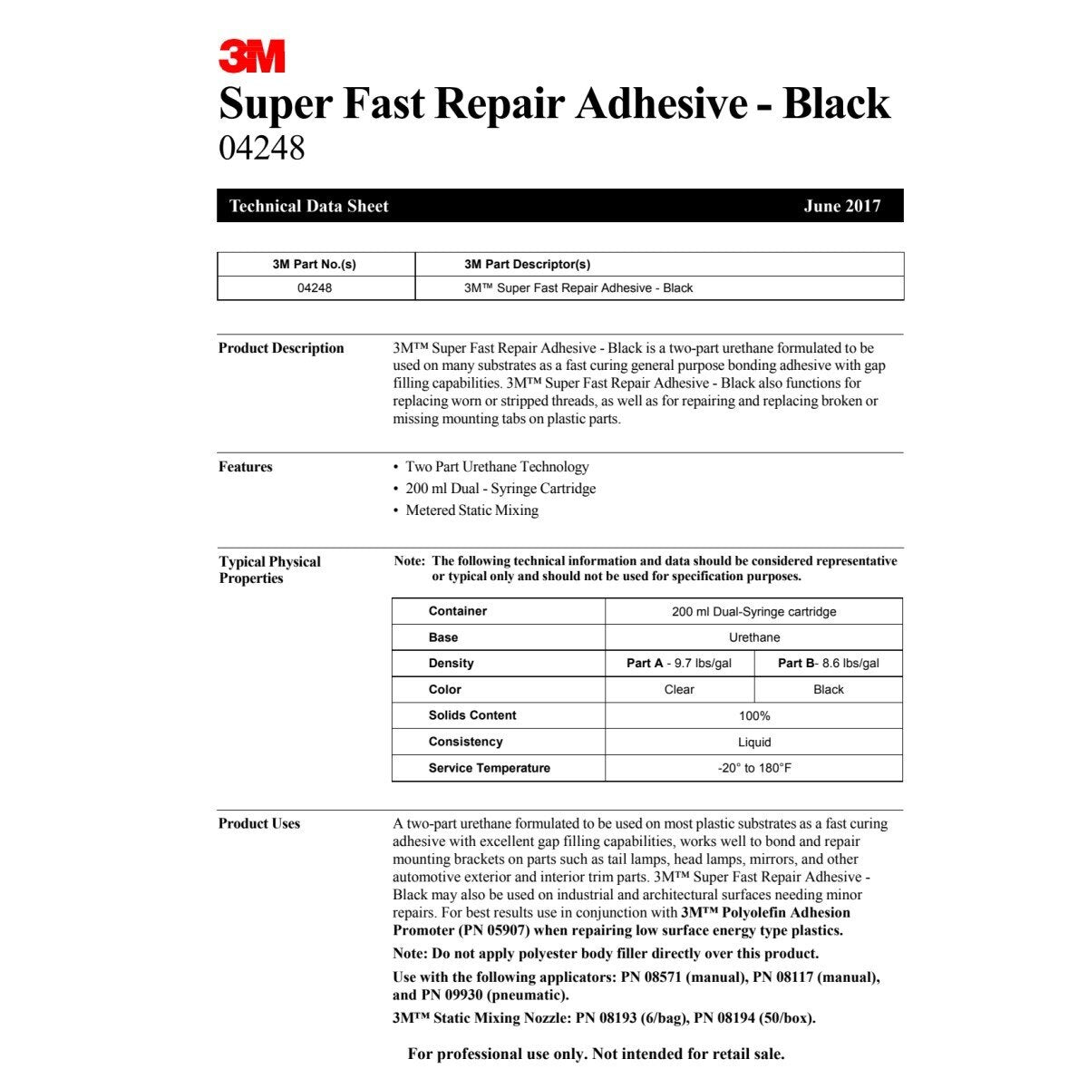 3M 04248 Super Fast Repair Adhesive, Black, 200 mL Cartridge (7000120166) (36 Pack) - 6