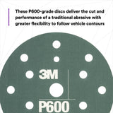 3M 270J 34405 Hookit Flexible Abrasive Disc, Dust Free, Aluminum Oxide P600, Gray, 6 in, Primer and Clear Coat Sanding (7000120194) (125 Pack) - 3