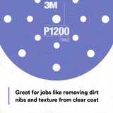 3M 270J 34408 Hookit Flexible Abrasive Disc, Dust Free, P1200, Purple, 6 in, Paint Finishing, Defect Removal, Clear Coat Sanding (7000120197) (125 Pack) - 4