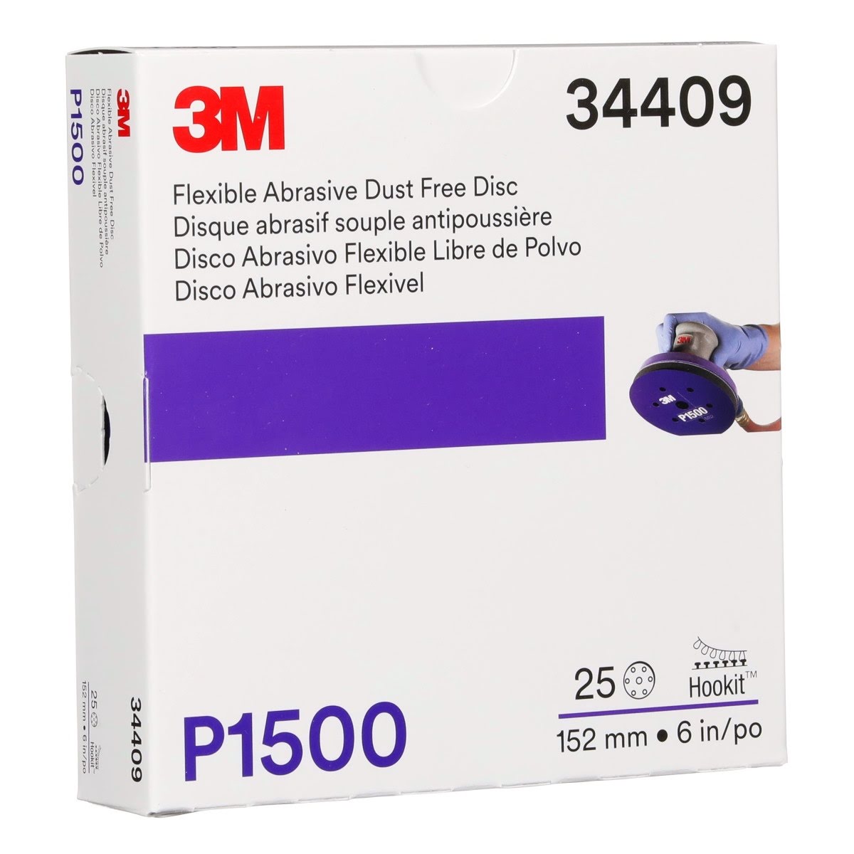 3M 270J 34409 Hookit Flexible Abrasive Disc, Dust Free, P1500, Purple, 6 in (7000120198) (125 Pack) - 5