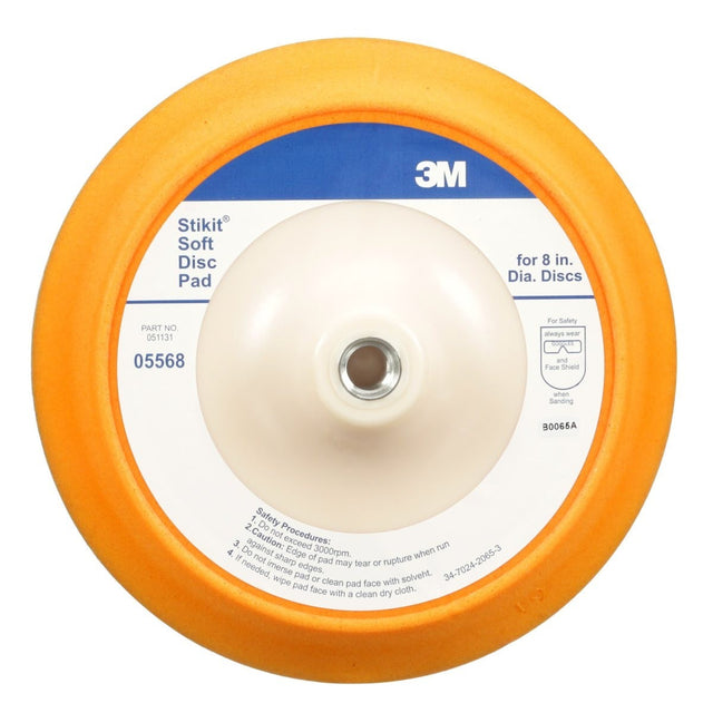 3M 05568 Stikit Soft Abrasive Disc Back up Pad, PSA, Soft Foam, Yellow, 8 in, 5/8 in-11 (7000120406)