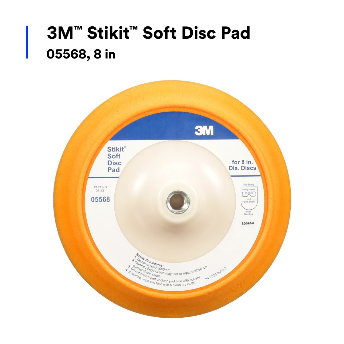 3M 05568 Stikit Soft Abrasive Disc Back up Pad, PSA, Soft Foam, Yellow, 8 in, 5/8 in-11 (7000120406) - 2