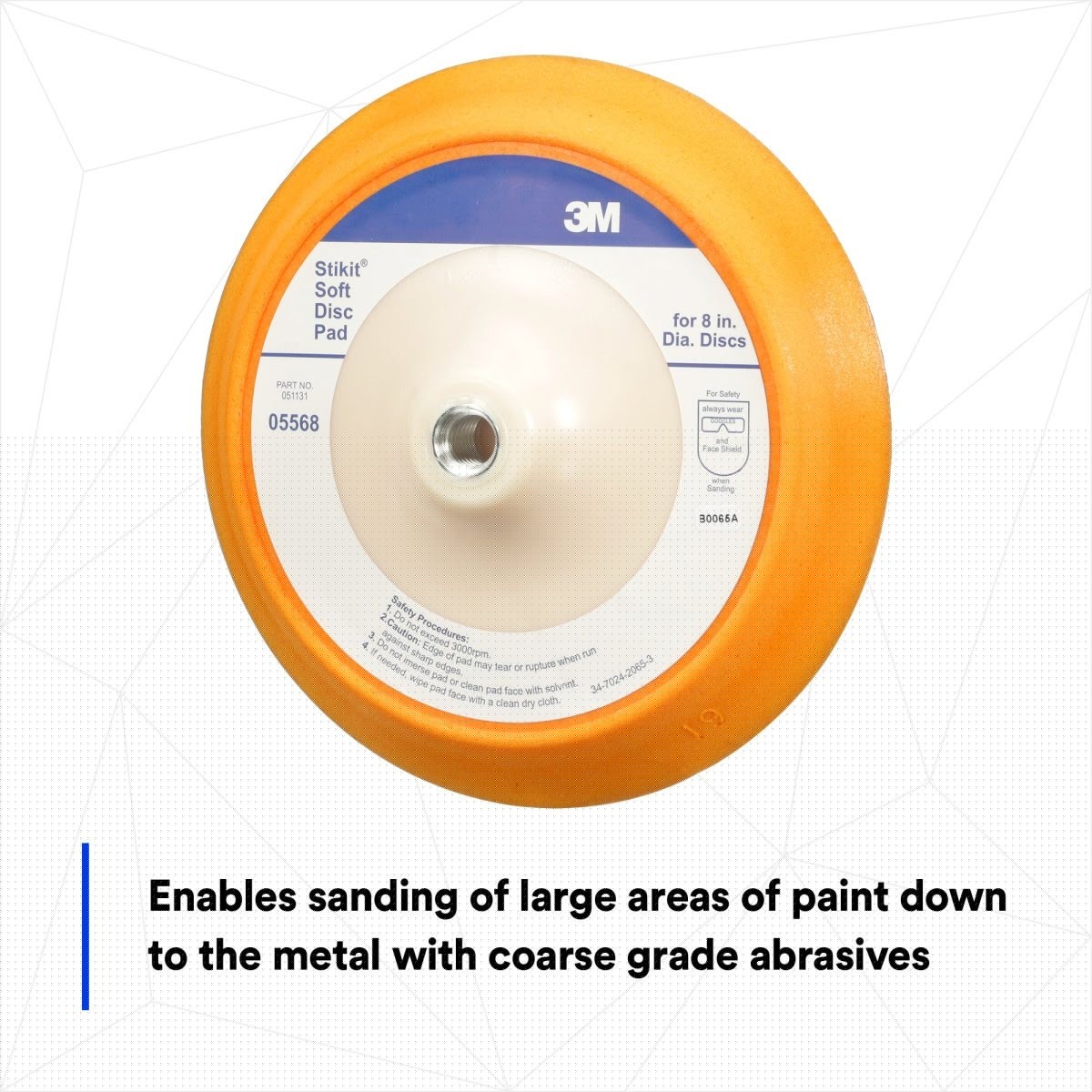 3M 05568 Stikit Soft Abrasive Disc Back up Pad, PSA, Soft Foam, Yellow, 8 in, 5/8 in-11 (7000120406) - 3
