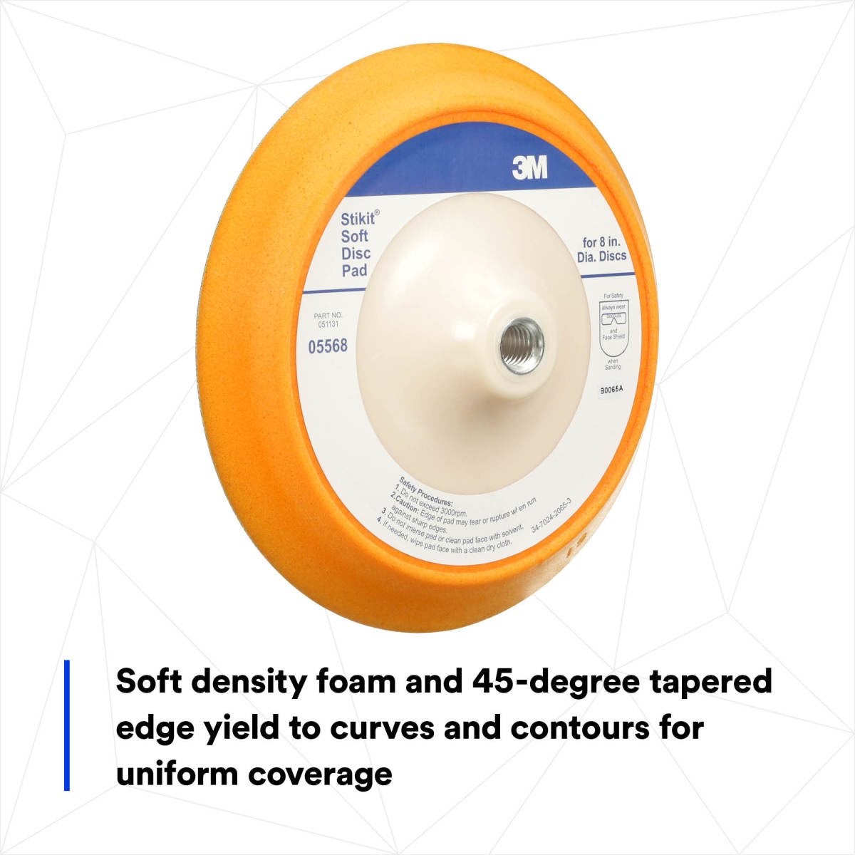 3M 05568 Stikit Soft Abrasive Disc Back up Pad, PSA, Soft Foam, Yellow, 8 in, 5/8 in-11 (7000120406) - 4