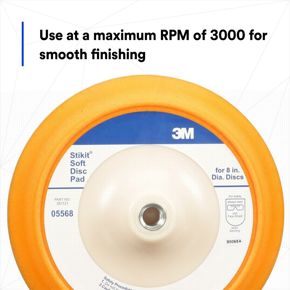 3M 05568 Stikit Soft Abrasive Disc Back up Pad, PSA, Soft Foam, Yellow, 8 in, 5/8 in-11 (7000120406) - 5