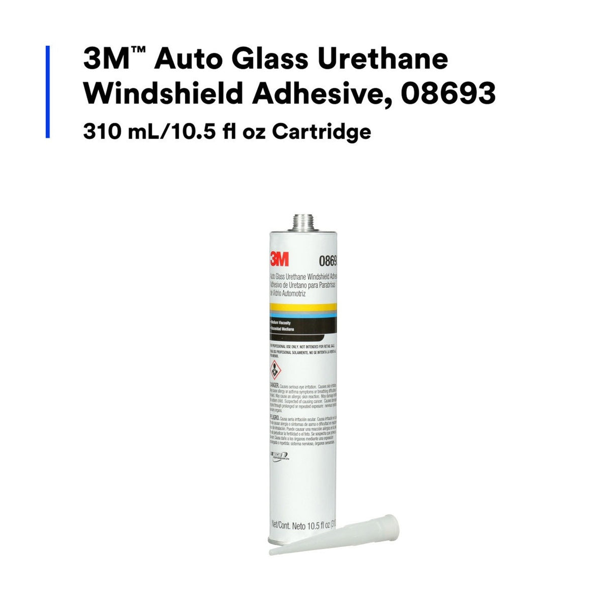 3M 08693 Auto Glass Urethane Windshield Adhesive, Medium Viscosity, High-Strength, Fast-Curing, Black, 310 mL/10.5 fl oz Cartridge (7000120424) (12 Pack)