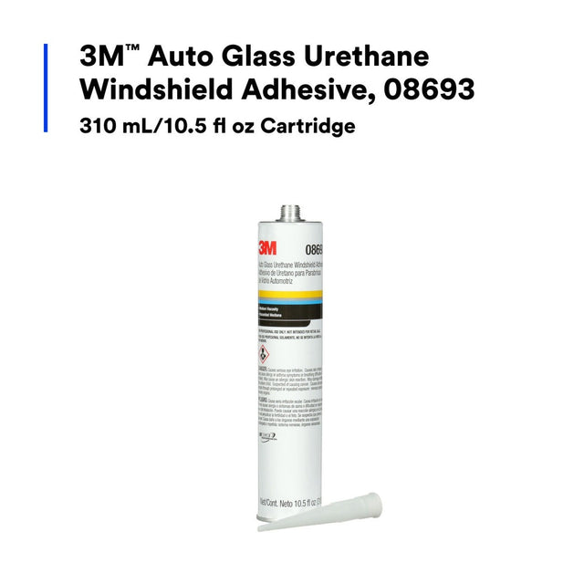 3M 08693 Auto Glass Urethane Windshield Adhesive, Medium Viscosity, High-Strength, Fast-Curing, Black, 310 mL/10.5 fl oz Cartridge (7000120424) (12 Pack)