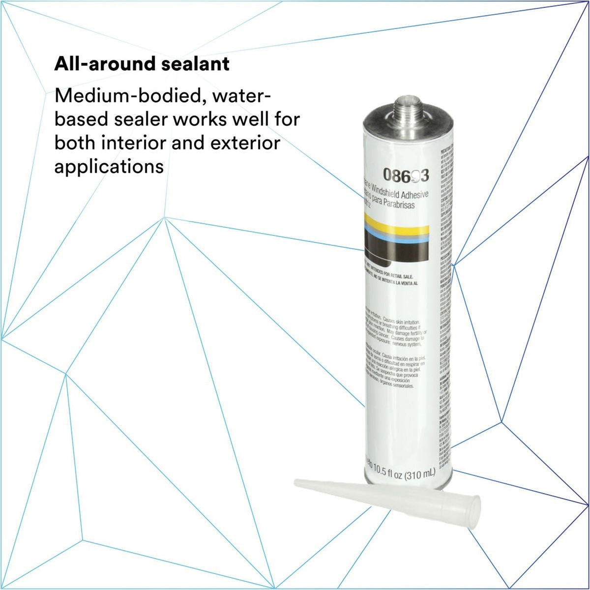 3M 08693 Auto Glass Urethane Windshield Adhesive, Medium Viscosity, High-Strength, Fast-Curing, Black, 310 mL/10.5 fl oz Cartridge (7000120424) (12 Pack) - 6