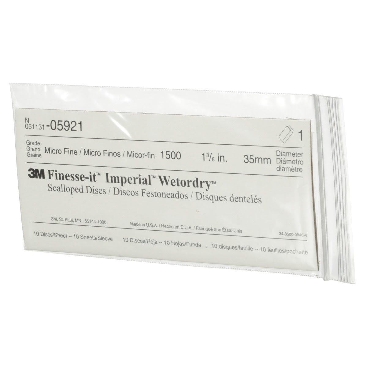 3M 401Q Finesse-it Imperial Wetordry Scallop Abrasive Disc, PSA, SiC, 1500 Grit, Black, 1 3/8 in (05921) (7000120445) (10 Pack) - 7