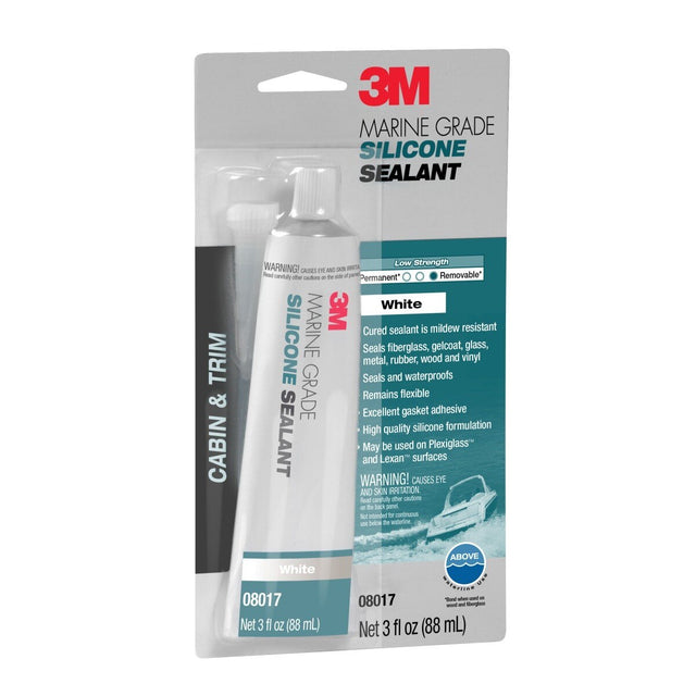 3M Marine Grade Silicone Sealant, White, 3 oz Tube (08017) (7000120479) (6 Pack)