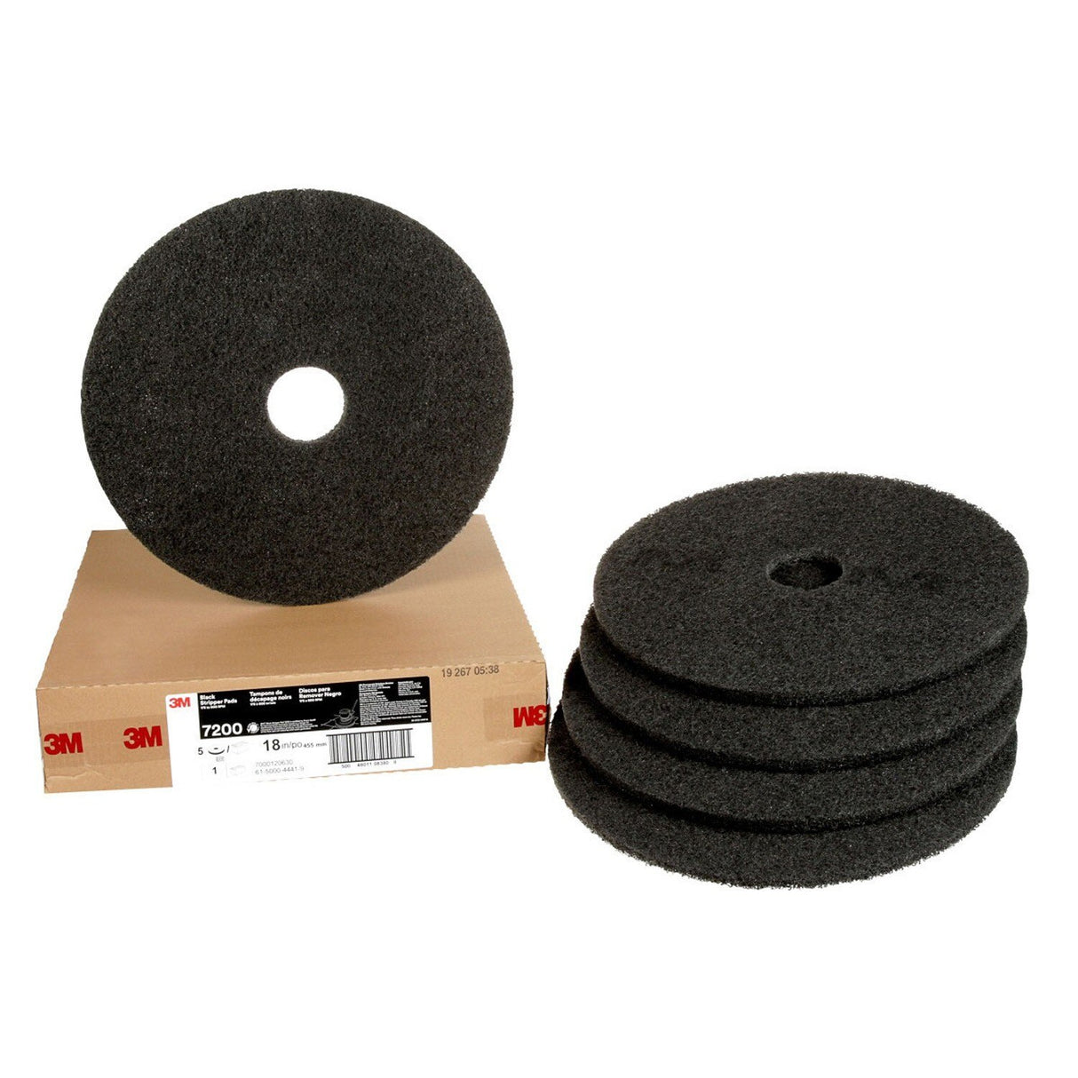 3M 7200 Black Stripper Pad 18 in x 3/4 in Center Hole 175-600 RPM for Floor Finish Stripping (7000120630) (5 Pack) - 2