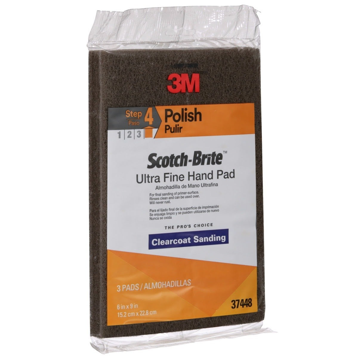 3M HP-HP 7448 37448 Scotch-Brite Ultra Fine Hand Pad, Gray, Silicon Carbide, Nonwoven, 6 in x 9 in, Surface Preparation, Scuffing, Cleaning (7000121089) (30 Pack) - 4