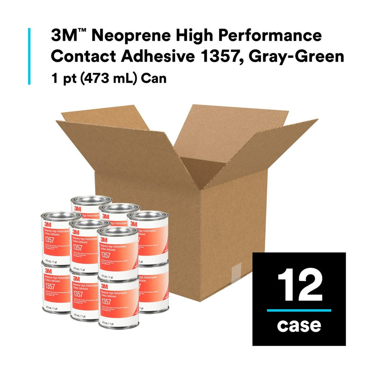 3M 1357 Neoprene High Performance Contact Adhesive, Gray-Green, 1 Pint Can (7000121201) (Case of 12) (12 Pack) - 8