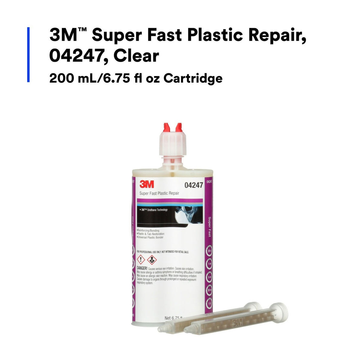 3M 04247 Super Fast Plastic Repair Two-Part Urethane Adhesive, Transparent, 200 mL 6.75 fl oz Cartridge (4247) (7000121226) (6 Pack) - 6