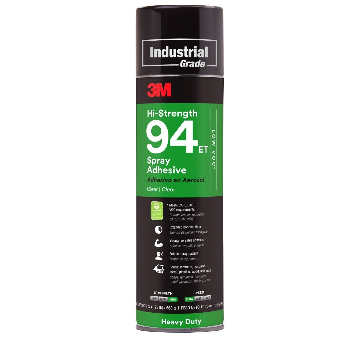 3M 94ET Hi-Strength Spray Adhesive, Low VOC <20%, Clear, 24 fl oz (Net Wt 19.75 oz), Wood, Metal, Rubber, Laminate, Carpet, Flooring, Foam, Fabric, Glass, Plastic (7000121417) (12 Pack)