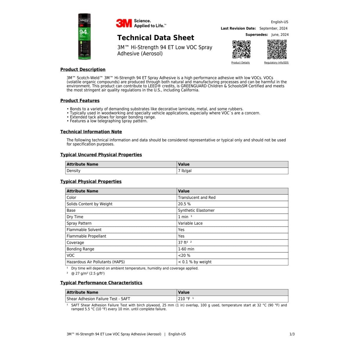 3M 94ET Hi-Strength Spray Adhesive, Low VOC <20%, Clear, 24 fl oz (Net Wt 19.75 oz), Wood, Metal, Rubber, Laminate, Carpet, Flooring, Foam, Fabric, Glass, Plastic (7000121417) (12 Pack) - 2